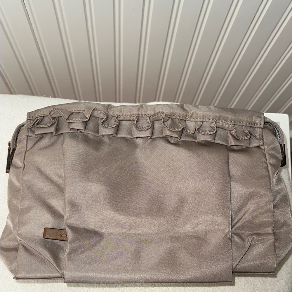 Tumi Enna Large ruffled Travel Pouch Taupe Cosmetics Bag - Picture 3 of 13